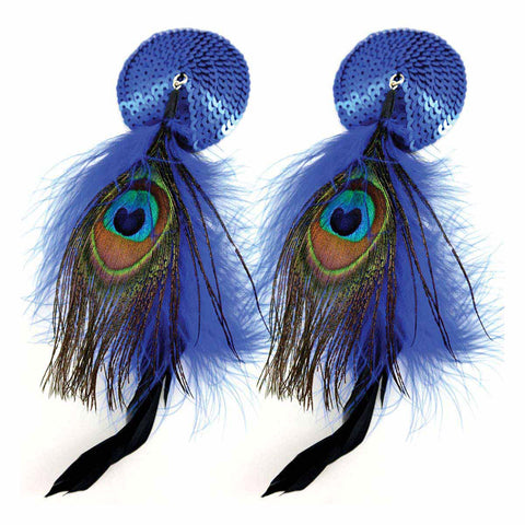 Bijoux de Nip Round Blue Sequin Pasties w/ Feathers [A00576]