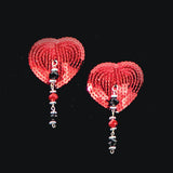 Bijoux de Nip Heart Red Sequin Pasties w/ Facet Beads [A00569]