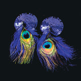 Bijoux de Nip Round Blue Sequin Pasties w/ Feathers [A00576]